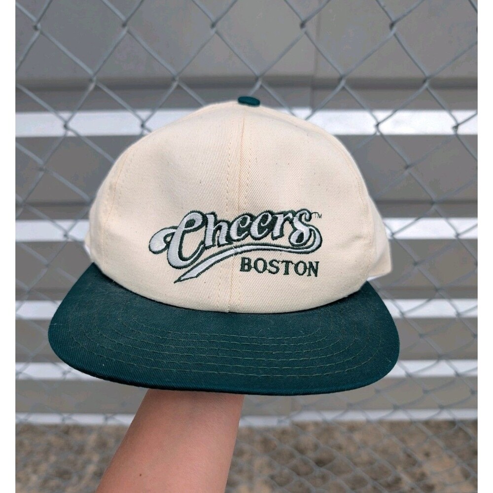 Vintage Cheers Boston Snapback Made In USA Embroidered Ivory Green CLEAN 90s TV